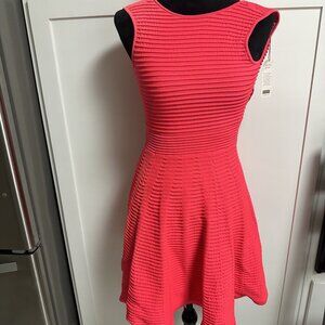 Ted Baker Women's Skater Dress Size 0 Orange Pink Flared and Ribbed Party